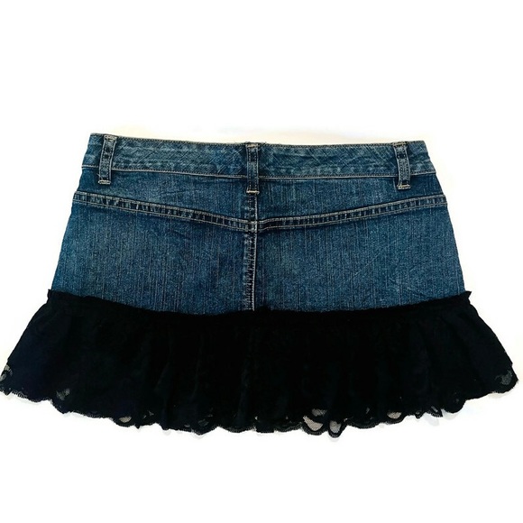 Forever 21 | Black Lace Ruffle Hem | Micro Mini Jean Skirt | Sz Med - Picture 3 of 6